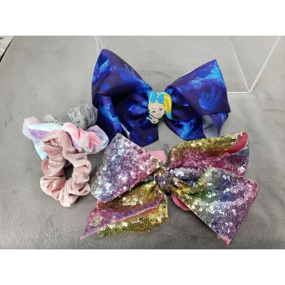 Jojo Siwa Oversized Clip In Girls‎ Bows With Scrunchies Blue and Pink Glitter